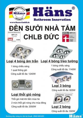 Tổng hợp các sản phẩm của đèn sưởi nhà tắm hồng ngoại Hans